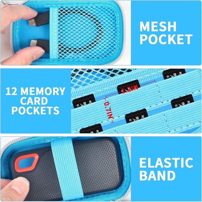 PAIYULE Case Compatible with SanDisk 1TB 2TB 4TB 500GB 8TB for SanDisk Extreme PRO Portable SSD External Hard Drive, Memory Card SD SDXC SDHC Card Storage Holder Organizer (Box Only)(Lightblue) - Image 4